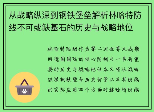 从战略纵深到钢铁堡垒解析林哈特防线不可或缺基石的历史与战略地位 从战略纵深到钢铁堡垒解析林哈特防线不可或缺基石的历史与战略地位